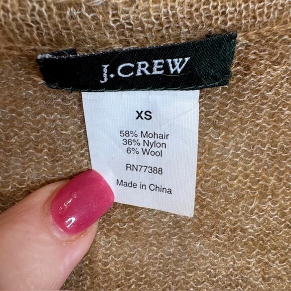 J. Crew X-Small Mohair Blend Fairy Academia Ruffle Cardigan Camel - Picture 5 of 9